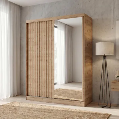 Produktbild von BEAUTYSOFA | Kleiderschrank DONATELLO 160 cm Artisan/Artisan mit Spiegel und Lamellen Schwebetürenschrank modern