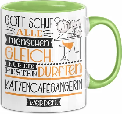 Produktbild von Katzencafégängerin Geschenk Becher Tasse Gott Schuf Alle Menschen Gleich Nur Die Besten Durfeten Katzencafégängerin Werden Geschenkidee Lustig (Grün)