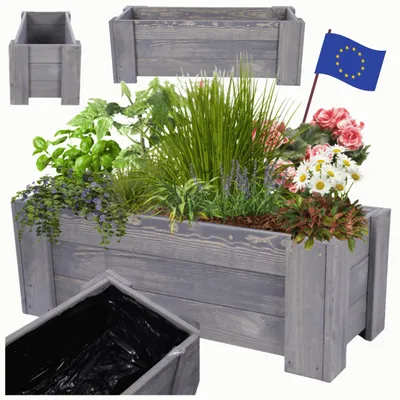 Produktbild von MODO24 Pflanzkübel Holz, Pflanzkasten, Blumenkasten, Kiefer, Schutzfolie, Wetterfest, Balkon, Garten, 30x90x33 cm, Grau, RDZP