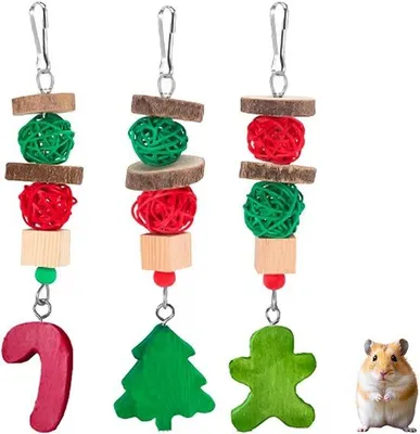 Produktbild von Caviakinders 3er Set, Knaagspeelgoed für Häschen, Weihnachtsspielzeug, Nagetiersnacks, Terrarium, Hängeset für Käfig
