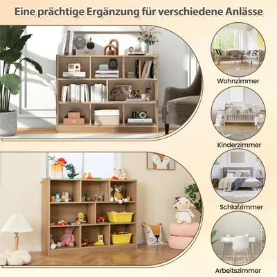 Imagen del producto de Estantería con 8 compartimentos, estante de pie con 3 niveles, estantería modular de 122 x 32 x 93 cm, color natural