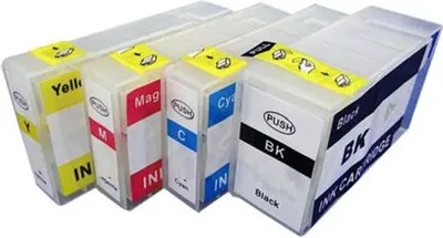 Image de Cartouches d'encre rechargeables compatibles avec Canon PGI-1500 black, cyan, magenta, yellow. - 4 cartouches rechargeables avec puces de réinitialisation automatique pour Canon Maxify MB2000, MB2050, MB2100, MB2150, MB2155, MB2300, MB2350, MB2700, MB2750, MB2755
