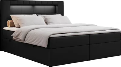 Produktbild von Boxspringbett 160x200 mit Led, Polsterbett mit LED Kopfteil - Multipocket-Matratze - Doppelbett - GOLD-5 - 160x200 - Schwarz - Kunstleder - H4
