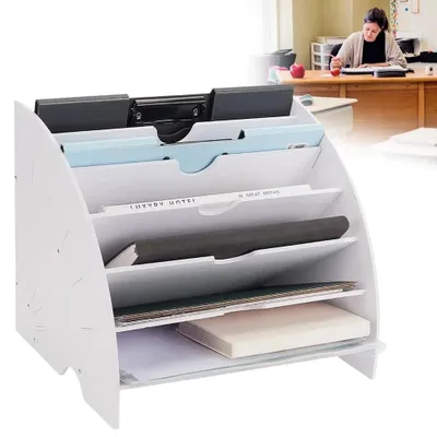 Productafbeelding van Documentenhouder in fächerformaat, met 6 vakken, formaat DIN A4, afmetingen (hoogte x breedte x diepte): 28 x 34 x 28 cm, geschikt voor kantoor en school, kantoororganizer, wit
