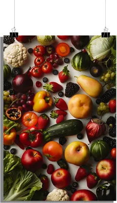 Produktbild von Obst Poster - Gemüse Poster - Lebensmittel Poster - Fotografie Poster - 61x91cm - Perfekt zum Einrahmen