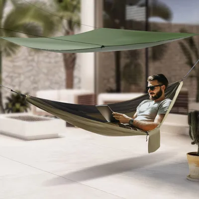 Produktbild von Camping Hängematte, Hängematte für Reisen, Hängematten mit Moskitonetz Zelt und Regen Fliege Tarp, Armeegrün
