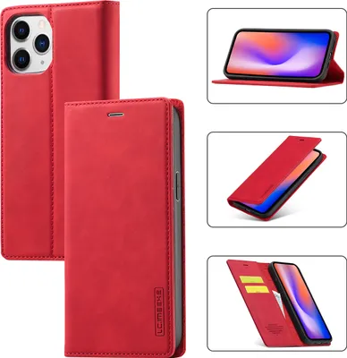 Immagine prodotto di iPhone 11 Custodia in pelle con funzione stand e porta carte, custodia design portafoglio per iPhone 11 rosso