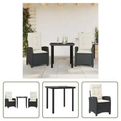 Produktbild von The Living Store 3-tlg. Garten-Essgruppe mit Kissen Schwarz Poly Rattan