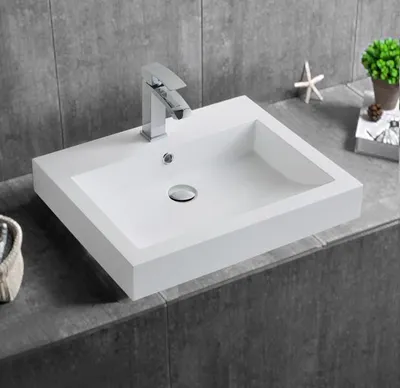 Produktbild von Wandwaschbecken Aufsatzbecken BS6049 - Gussmarmor - Weiß glänzend - 60 x 48 x 14 cm