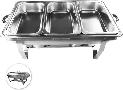 Immagine prodotto di Herzberg HG-8022-3: Scaldavivande Professionale - 3 Pezzi 1/3rd Pentola Per Alimenti