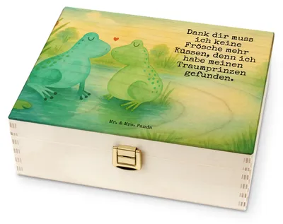 Produktbild von Mr. & Mrs. Panda Tee-Aufbewahrungsbox Frosch Liebe Design - Weiß - Geschenk, Teedose, Froschkönig, holz, Verlobt, Tee Box, Frösche, Teebox, Organizer, Küssen, Hocheitstag