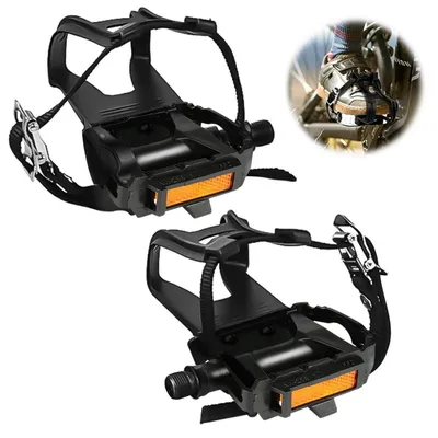 Obrázek produktu pro Pedály na kolo s klipsy a řemínkem, hliníkové, MTB, 9/16", vhodné pro použití v interiéru i exteriéru