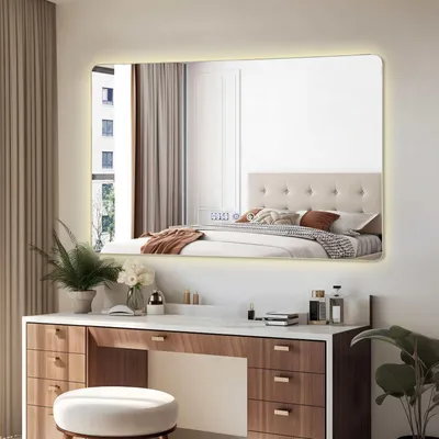 Produktbild von ZELURXX LED Badspiegel 3 Lichtfarben Helligkeit 10-100% stufenlos splitterfreies Glas wasserdicht Digitaluhr Touch Memory 60×100 cm