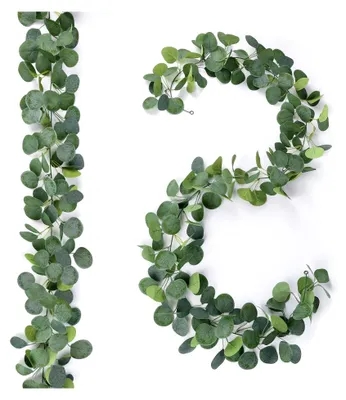 Produktbild von 2 Stück künstliche Eukalyptus-Girlande, 1,8 m lange Eukalyptus-Deko-Hängepflanzen mit grünen Blättern für Hochzeiten, Tischdekoration, Partys und Frühlingsdekoration