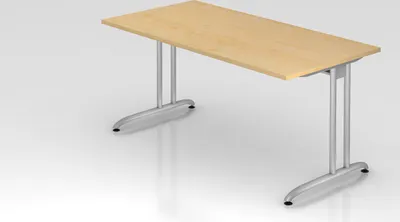 Produktbild von Schreibtisch Markku | Ahorn | BxT 160x80cm | Arbeitshöhe 72cm | höhenjustierbar 0-10 mm | C-Fuß-Gestell Silber | Rechteckform