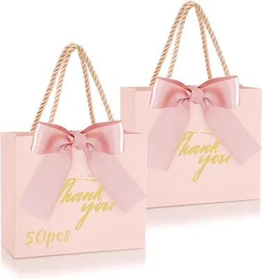 50 Stück Rosa Geschenktaschen mit Band und Griff für Feste