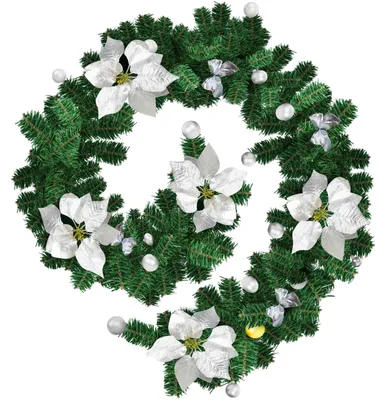 Produktbild von Ikodm Weihnachtsbeleuchtung 2,7 m Weihnachtsgirlande mit 50 LED Warmweiß silberne Kugeln Blumen Schleifen Batterie