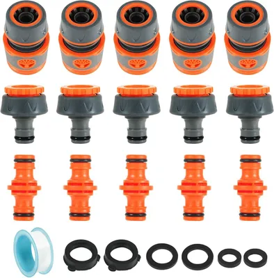 Produktbild von Gartenschlauchverbinder Set 15 Stück, für Gartenbewässerung, 1/2 Zoll und 3/4 Zoll, mit Dichtband
