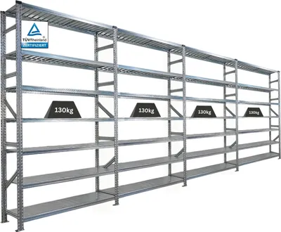 Produktbild von Fachbodenregal PROXIMO mit Stecksystem | Komplettregal | HxBxT 240x600x40cm | 7 Ebenen | Beidseitig nutzbar | Verzinkt