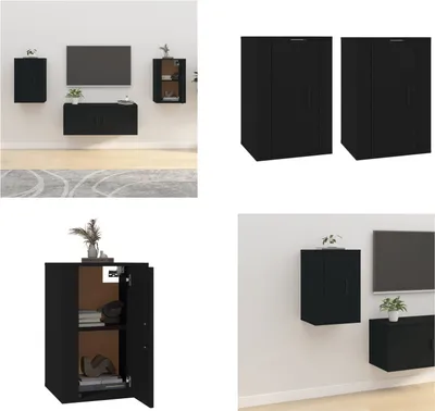 Produktbild von vidaXL TV Wandschränke 2 Stk. Schwarz 40x34,5x60 cm - TV-Wandschrank - TV-Wandschränke - TV-Schrank - TV-Konsole