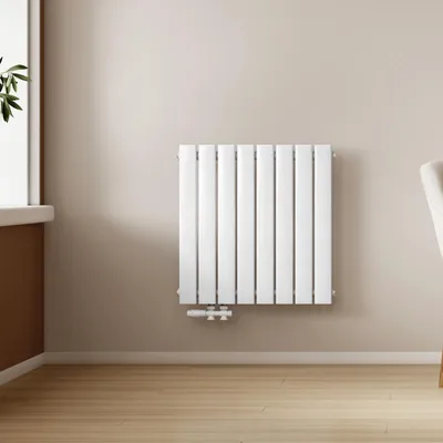 Zdjęcie produktu dla EMKE grzejnik poziomy, dekoracyjny grzejnik płytowy 630x620mm biały jednowarstwowe płaskie podłączenie boczne ogrzewania, 450W bez elementu grzejnego