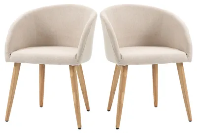 Productafbeelding van HOMCOM Eetkamerstoelen, set van 2, keukenstoelen met rugleuning, linnenlook, beige