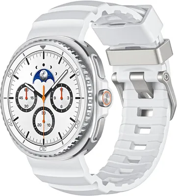 Produktbild von FFO2World TrailFit Silikonarmband – Kompatibel mit Samsung Galaxy Watch 8 (40/44 mm) und 8 Classic (46 mm) – Sportarmband aus Silikon – Silber/Weiß