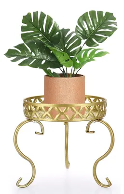 Immagine prodotto di Supporto per piante in metallo, rotondo, color oro, dimensioni 30 x 25,5 cm, in ferro, adatto per interni ed esterni