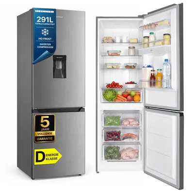 Productafbeelding van Heinner HCNF-HM291INVXWDD Koel- en vriescombinatie, 291 liter, No Frost, waterdispenser, roestvrij staal
