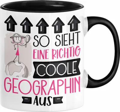 Produktbild von Geographin Geschenk Tasse Geschenkidee für Geographin Geburtstag Weihnachten Spruch So Sieht Eine Richtig Coole Geographin Aus Kaffee-Becher  (Schwarz)