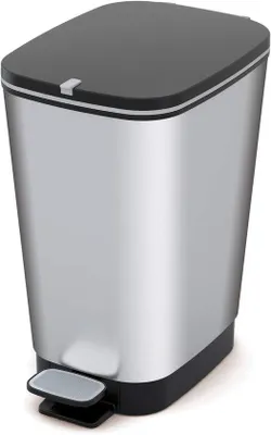 Obrázek produktu pro Plastový odpadkový koš 25 litrů – stříbrná metalíza – designový odpadkový koš do kuchyně a koupelny