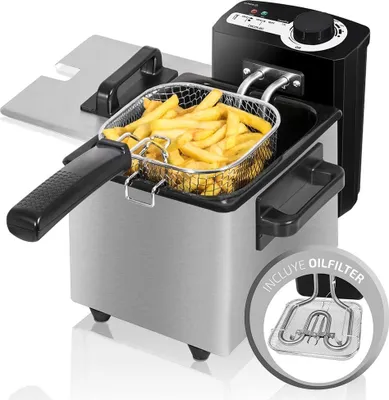 Produktbild von Cecotec 03031, Fritteuse, 1,5 l, 190 °C, Einzelbild, Schwarz, Edelstahl, Drehregler