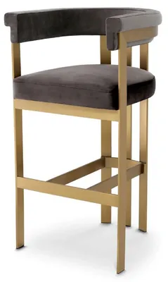 Produktbild von Casa Padrino Luxus Samt Barstuhl mit Armlehnen Grau / Messing 56 x 56 x H. 104 cm - Gepolsterter Barhocker - Bar Möbel - Luxus Möbel - Luxus Qualität