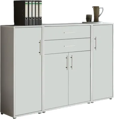 Produktbild von Aktenschrank TABOR 16 in lichtgrau / weiß matt, Schrankwand, Büroschrank, Metallgriffe