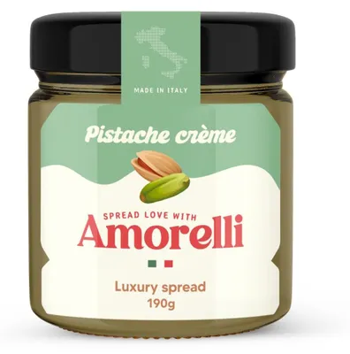 Obrázek produktu pro Amorelli Pistache Cream 35% tuku, 190g – jemný pistáciový krém na pečení a vychutnávání