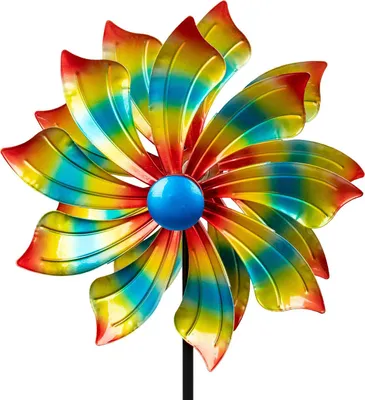 Produktbild von Windrad Garten Metall bunte Flügel Windspiel Ø 29 /123 cm Windmühle