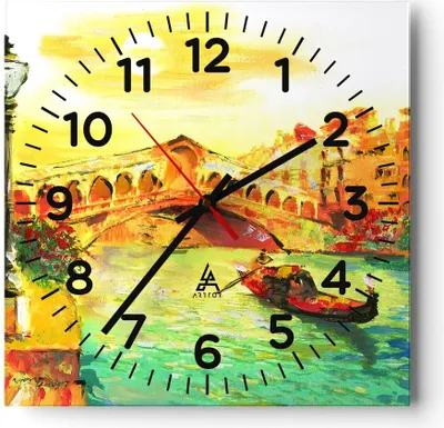 Produktbild von Wanduhr - Quadrat - Glasuhr - Venedig Gondel - 30x30cm - Schleichendes Uhrwerk - Lautlos - zum Aufhängen bereit - Dekoration Modern - Wanddekoration aus Glas - C4AC30x30-3841