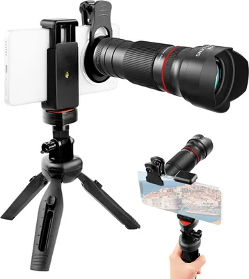 Produktbild von 40-fach-Zoomobjektiv mit Stativ, Telefon-Teleobjektiv, Telefon-Teleskop, Telefon-Kameraobjektiv zum Wandern, Camping, Tierbeobachtung, Mond, Sport, Spiele, Konzertbeobachtung
