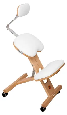Produktbild von Ergonomischer Stuhl, Kniestuhl Ergo-Comfort+ Snow mit gummierten Rollen und Lendenwirbelstütze, zu 100% aus Buchenholz gefertigt
