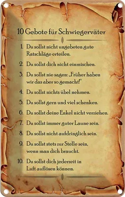 Produktbild von vianmo Blechschild 30x20 cm 10 Gebote für Schwiegerväter Dekoration