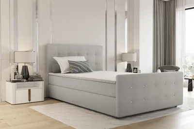 Produktbild von Boxspringbett Schlafzimmerbett MARKOS 200x220cm Stoff Soro Hellgrau inkl. Topper