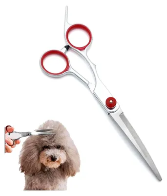 Produktbild von Hunde- und Katzenschere, gebogene Fellschere mit runder Spitze, Edelstahl-Grooming-Schere