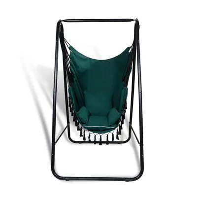 Produktbild von CCLIFE Hängesessel mit Gestell 3 Kissen Hängeschaukel Hängestuhl Bis 100kg Indoor & Outdoor Garten Hängesitz, Grün-schaukel