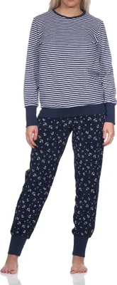 Obrázok produktu pre Dámske froté pyžamo Normann dlhé s manžetami v námorníckom vzhľade - aj vo veľkostiach plus ; navy1 , 36