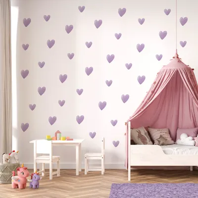 Immagine prodotto di Adesivo murale Muralo tatuaggio murale viola HEARTS decorazione murale adesiva per la camera dei bambini br. 60cm x h. 30cm