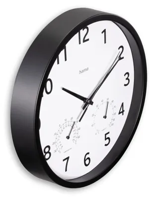 Produktbild von Hama Wanduhr Malta schwarz 185868 DM:25cm geräuscharm Thermo-/Hygrometer