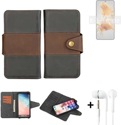 Produktbild von K-S-Trade Handyhülle Schutzhülle Bookstyle Wallet-Case kompatibel mit Huawei Mate 50 + earphones Bumper rundumschutz schwarz-braun 1x
