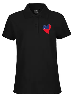 Produktbild von Huuraa Damen Polo Shirt Samoa Flagge Herz XL Black Bio Baumwolle Fairtrade Poloshirt Geschenkidee