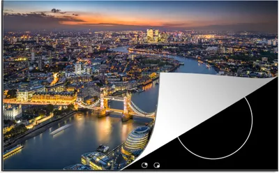 Produktbild von KitchenYeah© Herdabdeckplatte Sonnenaufgang - London - Skyline , 85x52cm, Küche Deko, Glaskeramikkochfeld Herdabdeckung, Abdeckplatte fùr Kochfeld