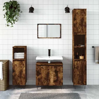 Image de Meuble de salle de bain de style industriel en bois et en métal